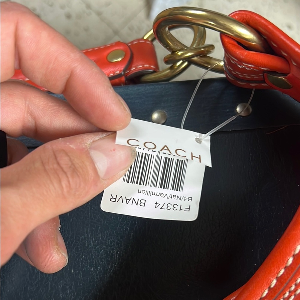 Coach Red and Tan Hobo Bag with Leather Trim - Picture 2 of 3